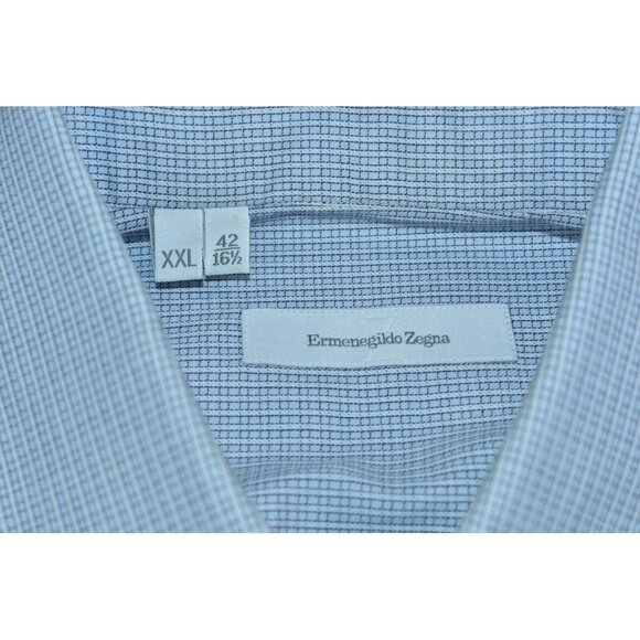 Ermenegildo Zegna Dress Men's Shirt Size 16.5 42 XXL Blue Square Woven Button Up - Picture 3 of 12